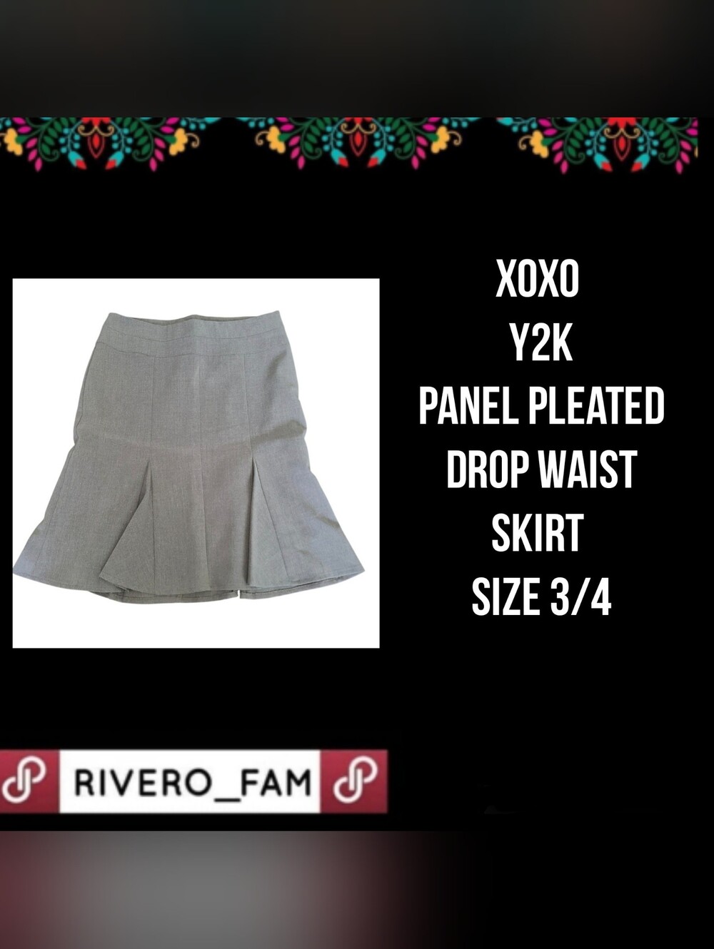 XOXO |  Y2K | PANEL PLEATED DROP WAIST SKIRT |  SIZE 3/4